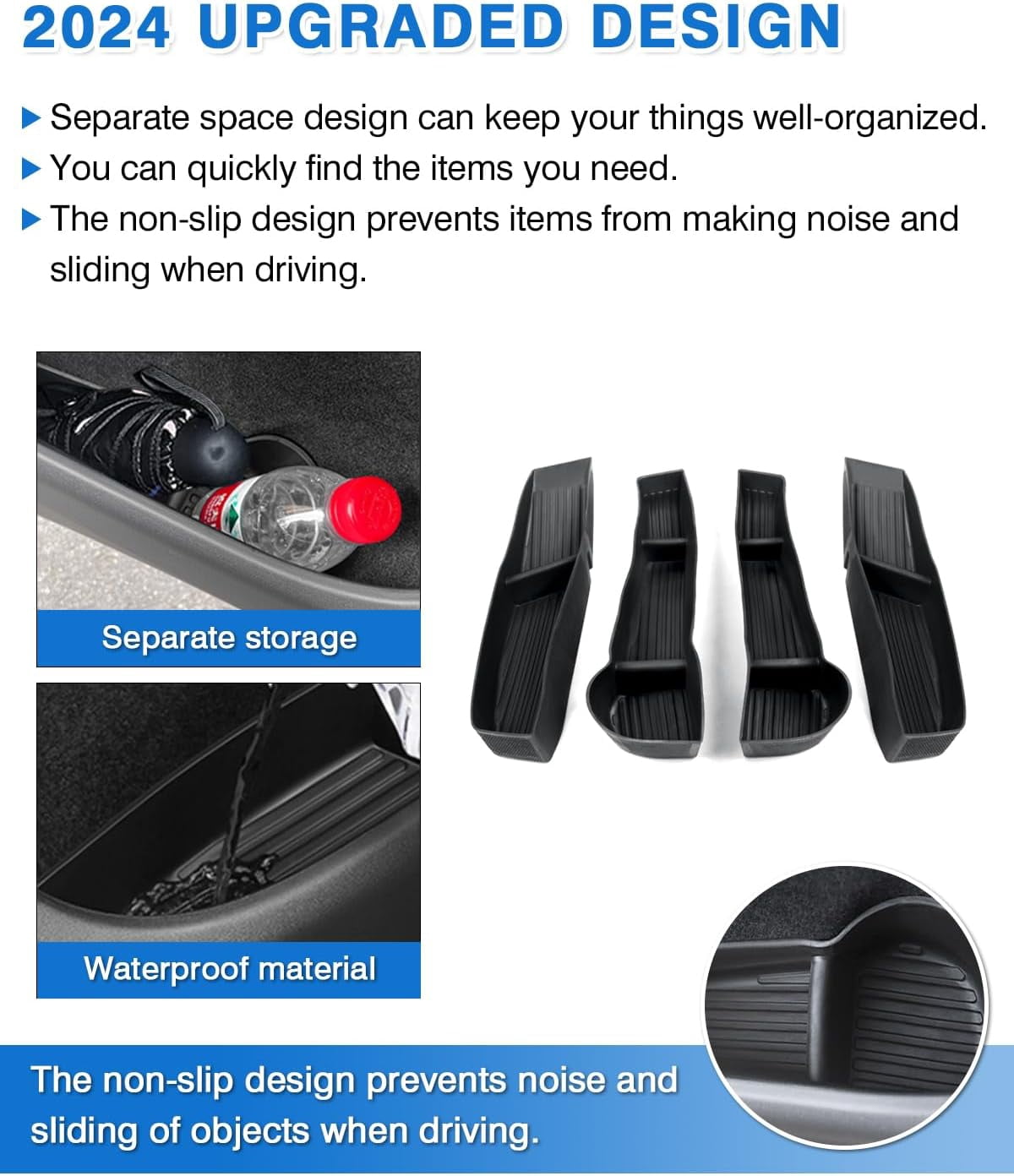 Canvcle Car Door Organizer Tray for Tesla Model Y 2021-2024 2025 (Not for Model Y Juniper) - TPE Material, Black, 4 Pieces