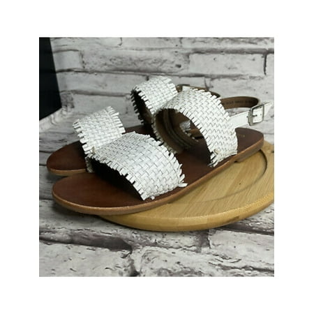 

SPLENDID Womens White Woven Adjustable Strap Thomas Round Toe Block Heel Buckle Leather Sandals Shoes 6