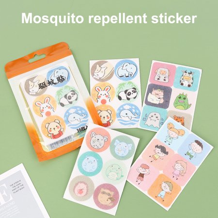 36Pcs Mosquito Stickers Cute Cartoon Portable Safe Effective Prevent Insect Bites Essential Oils Animal Pattern Mosquito Repellant Patches for Toddlers
