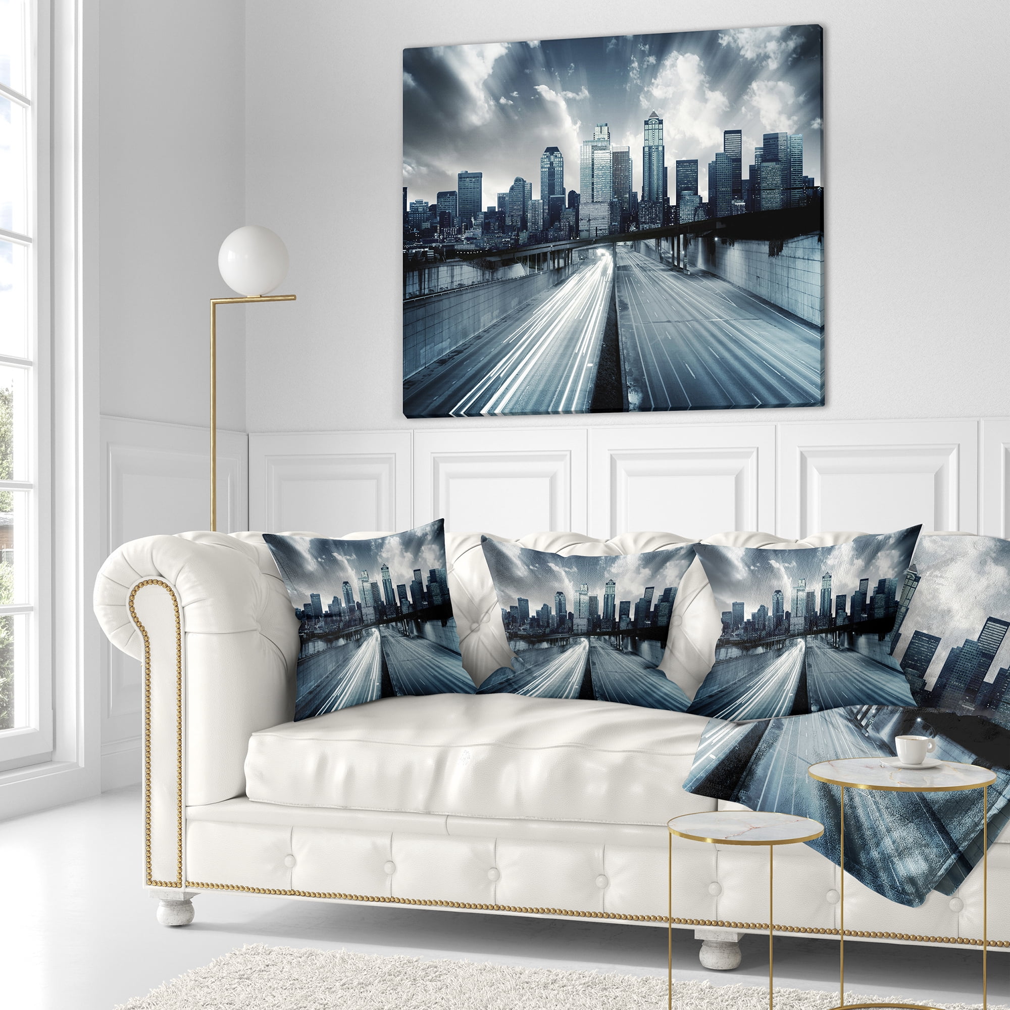 Designart City with Blue Tint - Cityscape Throw Pillow - 16x16