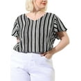 thumbnail image 5 of Unique Bargains Women's Plus Size Blouses Short Sleeve Loose Stripe Top, 5 of 7