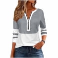 thumbnail image 2 of Tumotour Plus Size Pullover Tops for Women'S Color Block Half Zip Blouse V-Neck Long Sleeve Fall Tunic Shirt, 2 of 7