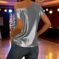 thumbnail image 7 of CQONEPT Women's Fashion Blouse Off Shoulder Sequin Bling Glitter Tunic Tops Casual Short Sleeve Summer Shirts Silver L, 7 of 7