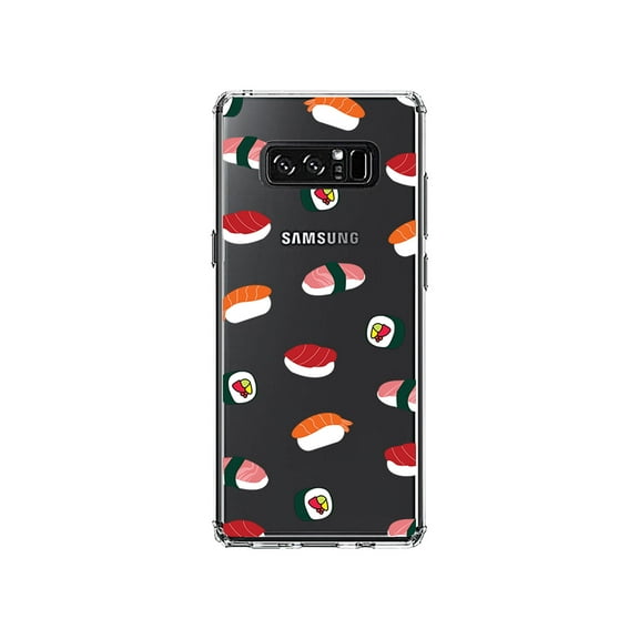 DistinctInk Clear Shockproof Hybrid Case for Samsung Galaxy Note 8 - TPU Bumper, Acrylic Back, Tempered Glass Screen Protector - Cartoon Sushi