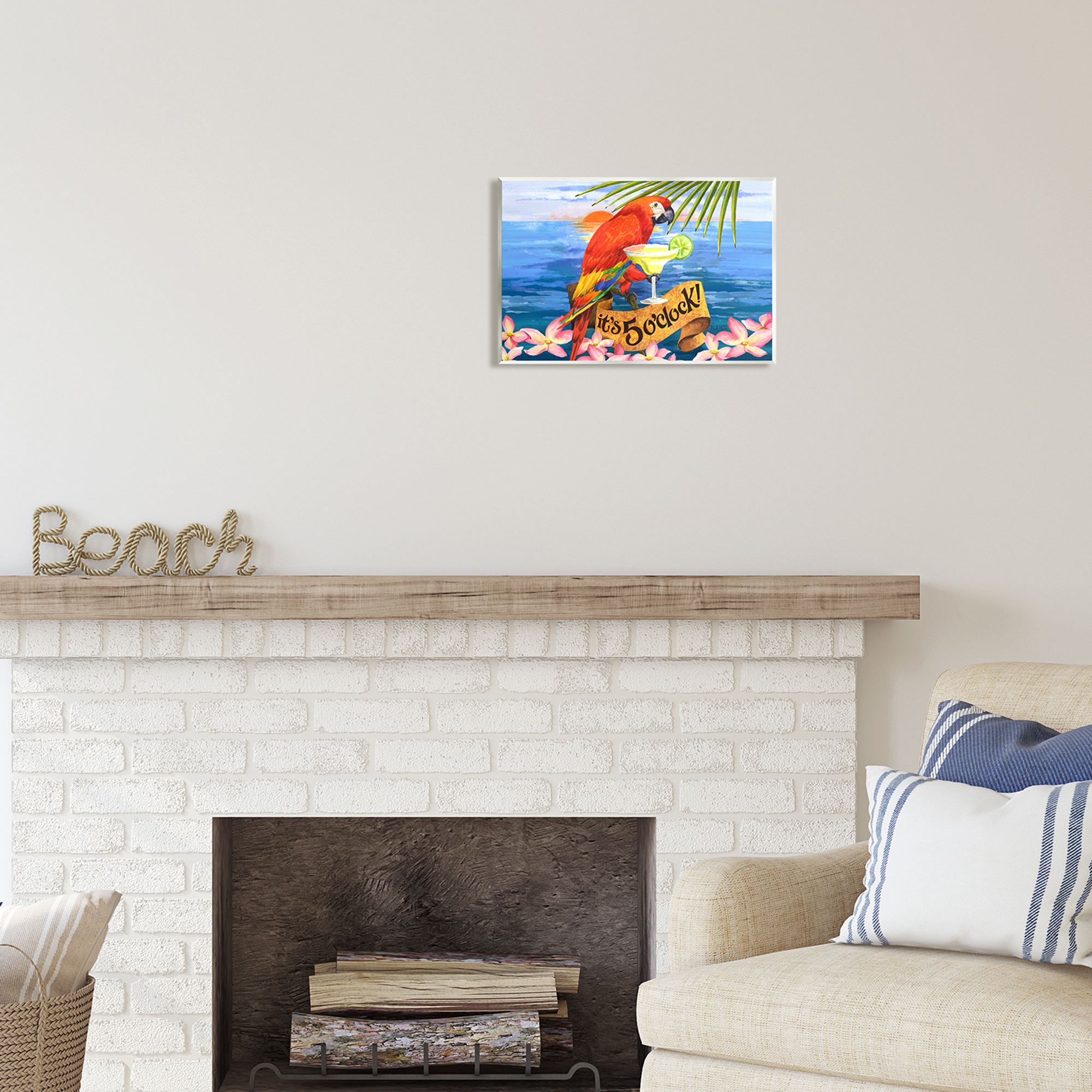 Stupell Industries Tropical Parrot with Cocktail Animals & Insects Painting Unframed Art Print Wall Art, 15 x 10