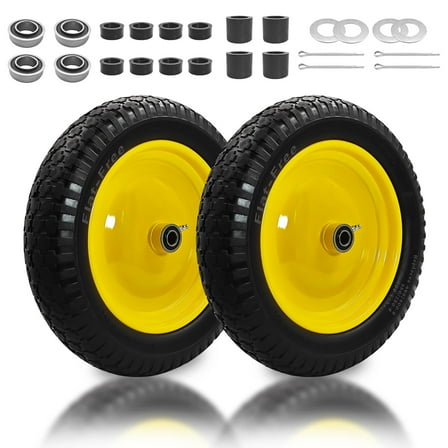 2PC 4.80/4.00-8 Flat Free Wheelbarrow Tire, 14.5" rubber Solid Tire and Wheel,