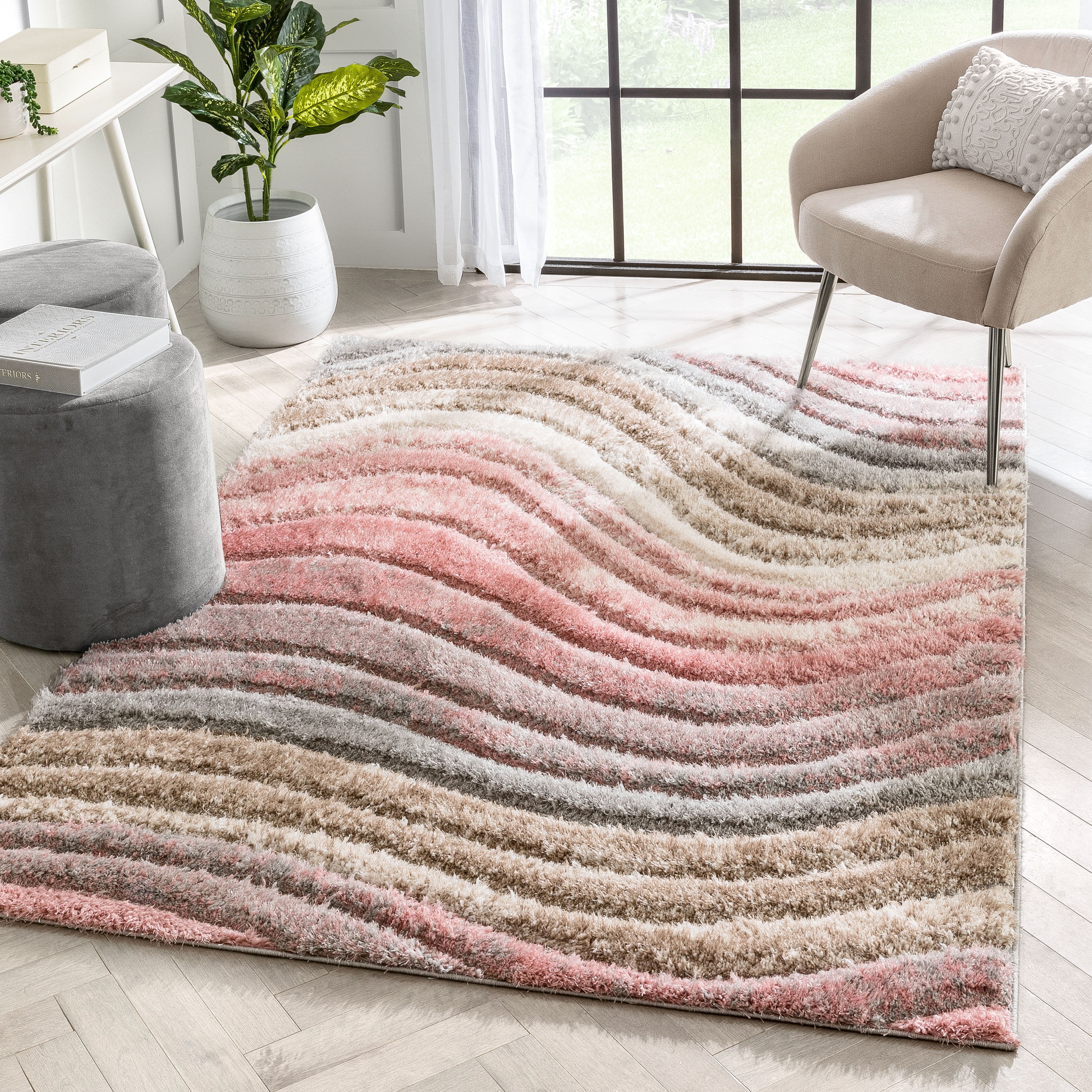 Blush Pink Textured Living Room Rugs Soft Geometric Bedroom Rugs Small Large Rug 