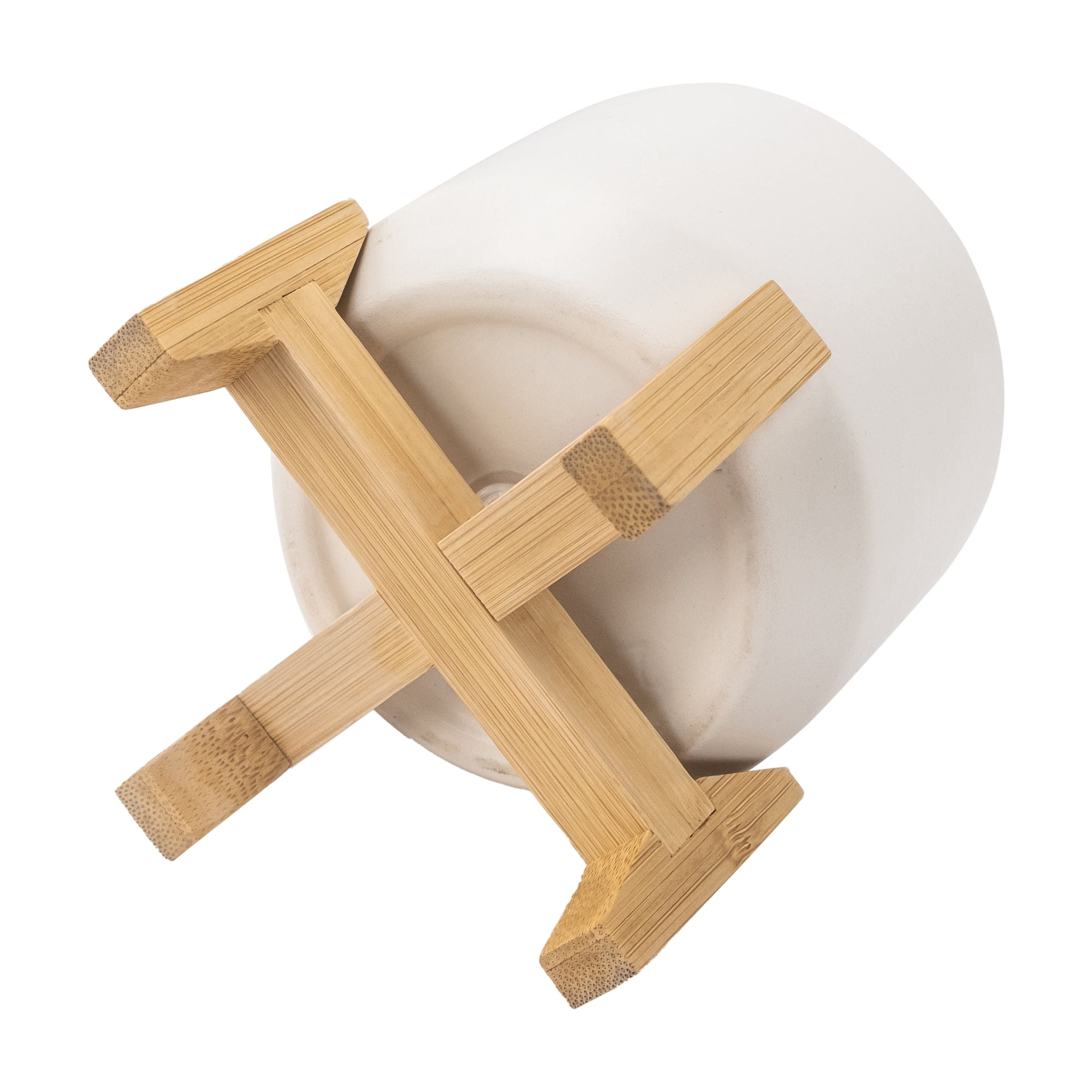 Mainstays 4IN White Ceramic Planter with Bamboo Stand