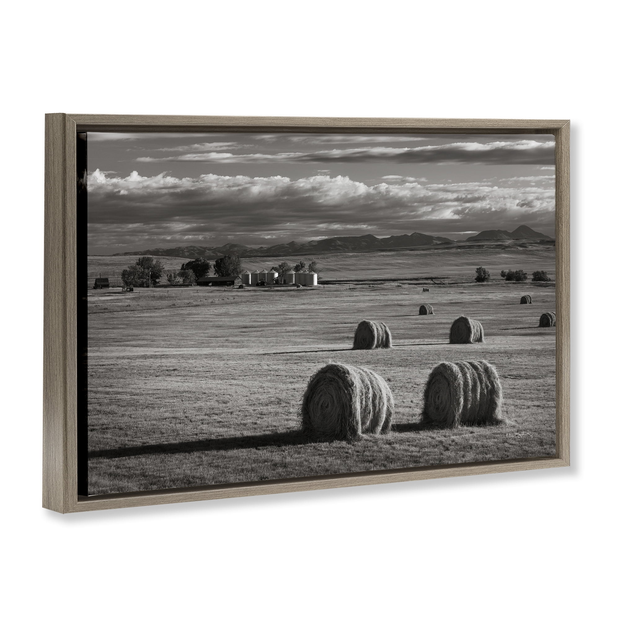 Stupell Industries Montana Hay Bales Landscape & Nature Photography Brown Floater Framed Canvas Art Print Wall Art, 25 x 17