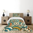 thumbnail image 2 of Ambesonne Hippie Quilted Bedspread Set 2 Pcs, Daisy Flowers on Groovy Wave, Twin Size, Sea Blue and Burnt Orange, 2 of 4