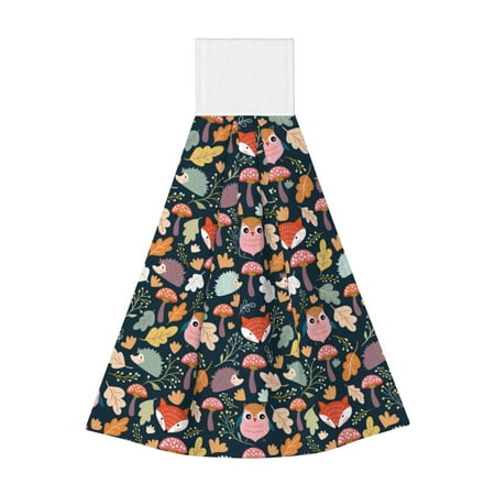 

Gaeub Autumn Fox Owl Print Hand Towels with Hook Hanging Tie Towels Coral Velvet Dishtowels for Bathroom Restroom Home Decor