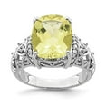thumbnail image 3 of 925 Sterling Silver Rhodium-Plated Diamond and Checker-Cut Lemon Quartz Ring Size 7, 3 of 6