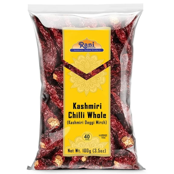 Rani Kashmiri Chilli Whole (Deggi Mirch, Low Heat) 3.5oz (100g) ~ Natural | Salt-Free | Vegan | No Colors | Gluten Friendly | NON-GMO | Kosher | Indian Origin