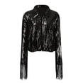 thumbnail image 7 of Sequin Fringe Jacket Shiny Disco Cowgirl Outfit Sparkly Theme Y2K 90s Streetwear Jacket Glitter Tassel Coat Long Sleeve Open Front Jacket Fall Outfits Black One Size, 7 of 7