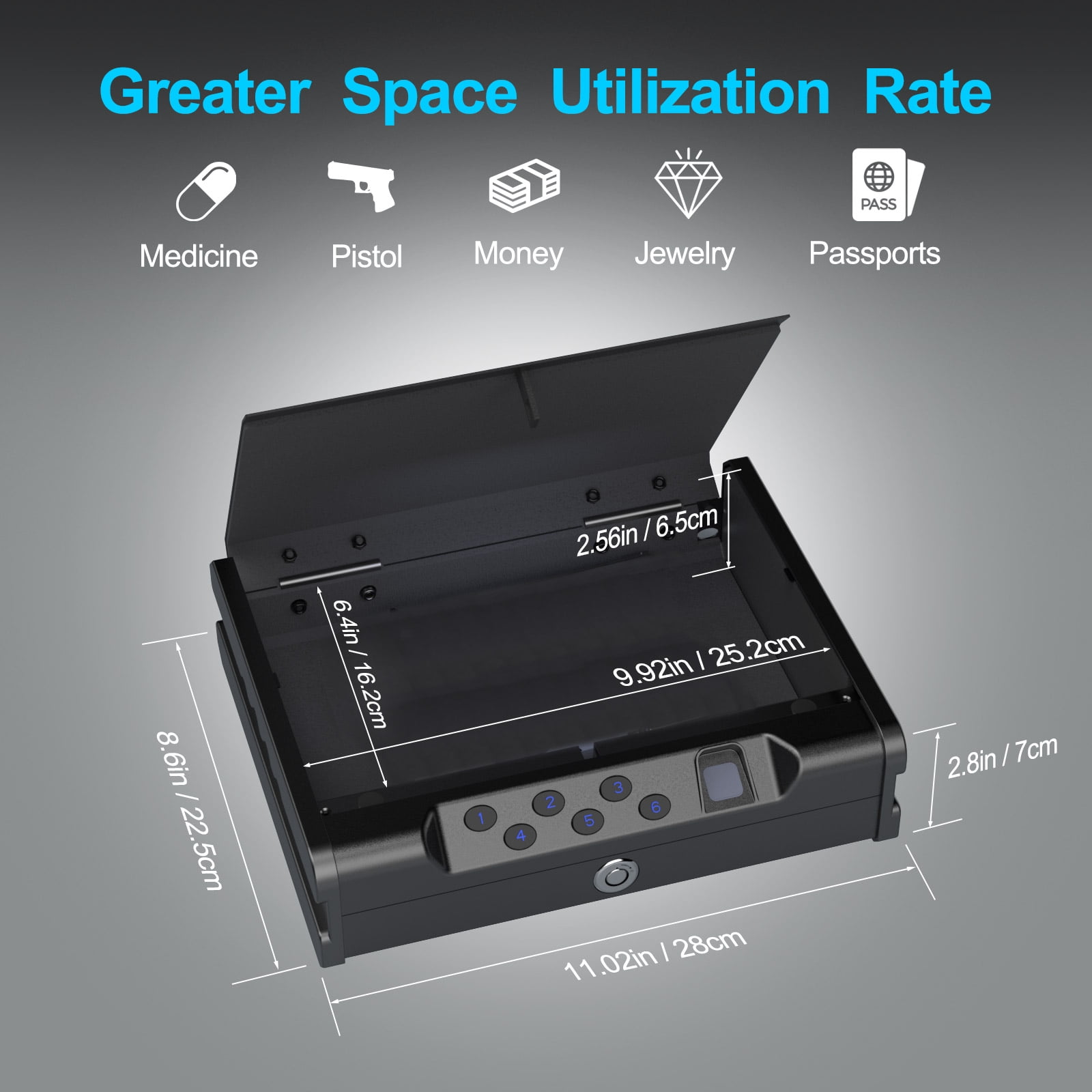 Gun Safe,Biometric Pistol Safe Gun Locker Box with  Control and Fingerprint 5-Quick Access Unlock, Gun Case Handgun Safe for 2-3 Pistols,Black