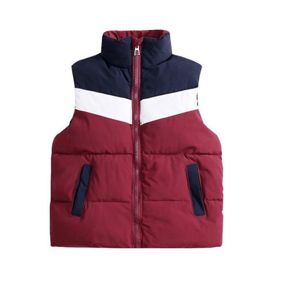 Veste Garçon Enfants Enfant Tout-Petit Bébé Garçons Filles Sans Manches à Blocs de Couleur Patchwork Manteaux d'Hiver Veste Gilet Vêtements d'Extérieur Veste pour Enfants (Couleur : Rouge, Taille : 3-4 Ans)