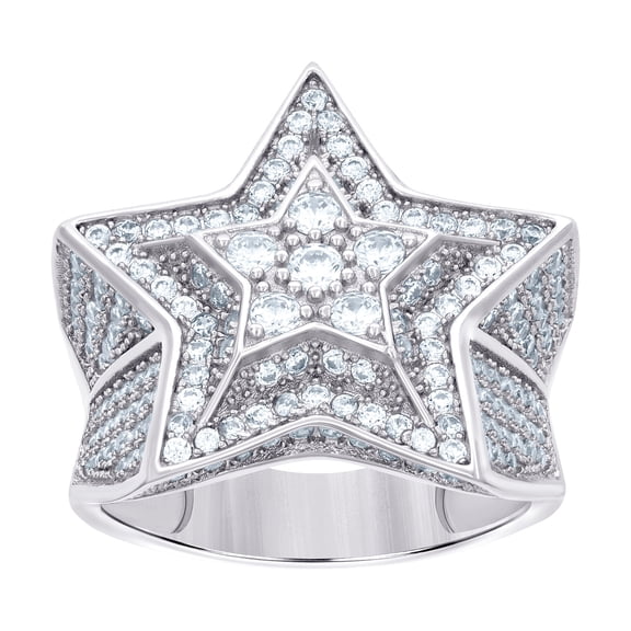 925 Sterling Silver Mens Cubic Zirconia Star Fashion Ring 21.4x5mm Wide Size 9 Ring for Men