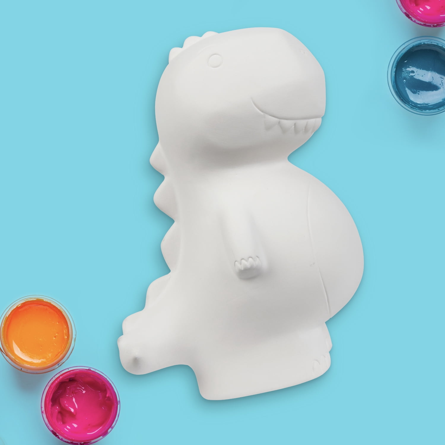 Hello Hobby Ceramic Paintable Bank T-Rex Figurine, 6.2" Height White Craft Base