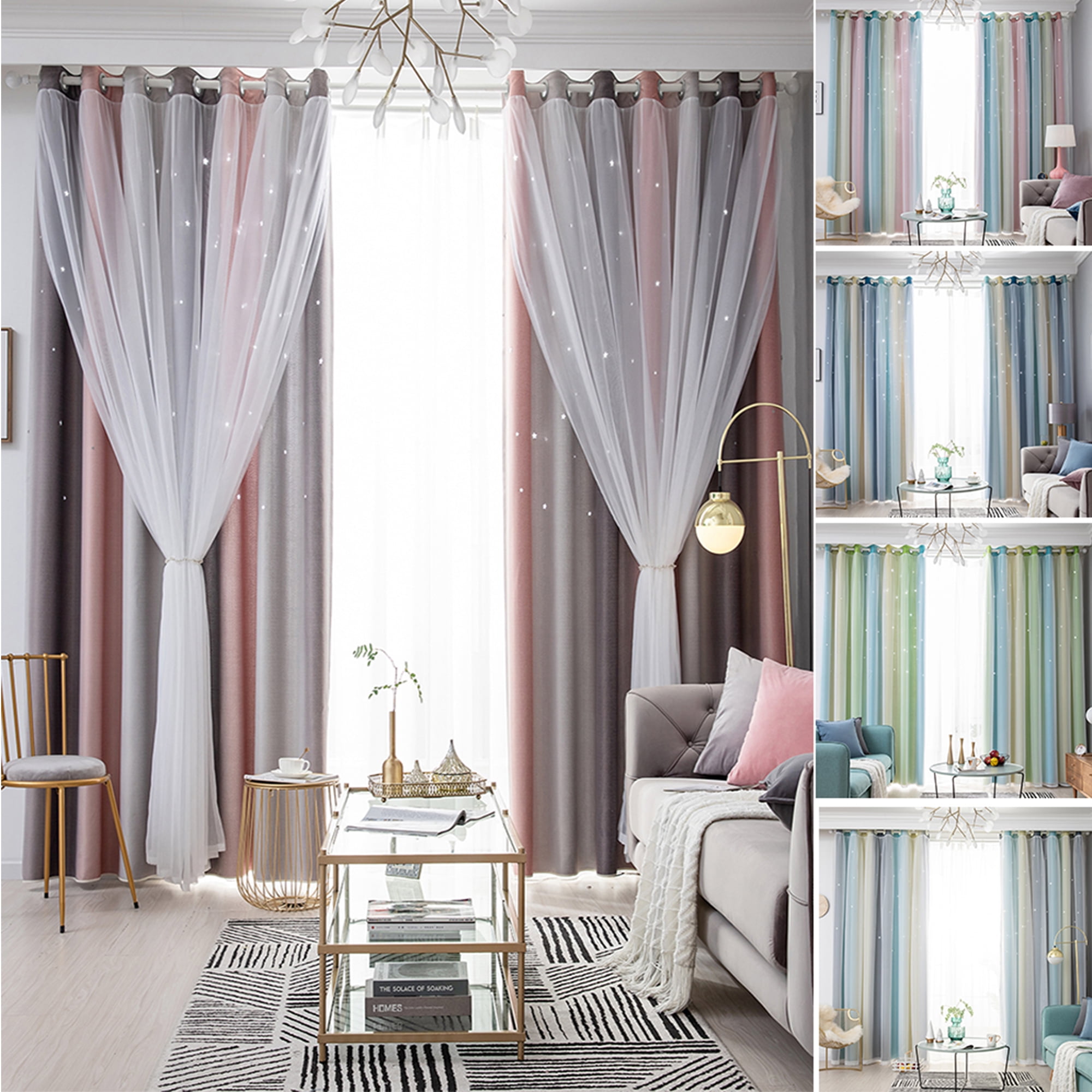 Romantic Eyelet Double-layer Tulle + Blackout Curtain Floor Starry Room