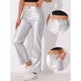 thumbnail image 2 of DARING DIVA Women's Faux Leather High Waist Straight Leg PU Punk Trousers XS Silver, 2 of 6
