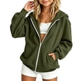 thumbnail image 2 of FASHOFT Zip Up Hoodies for Girls Loose Fit Long Sleeve Hooded Sweatshirts Lightweight Track Jackets Army Green 3-5 Years, 2 of 4