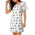 thumbnail image 2 of Uemuo Color Ships Pattern Women’s Nightdress – Casual Sleep Shirt, Soft Relaxed Fit Short-Sleeved Cotton Sleepwear for Home, Bedtime, and Lounging, 2 of 6