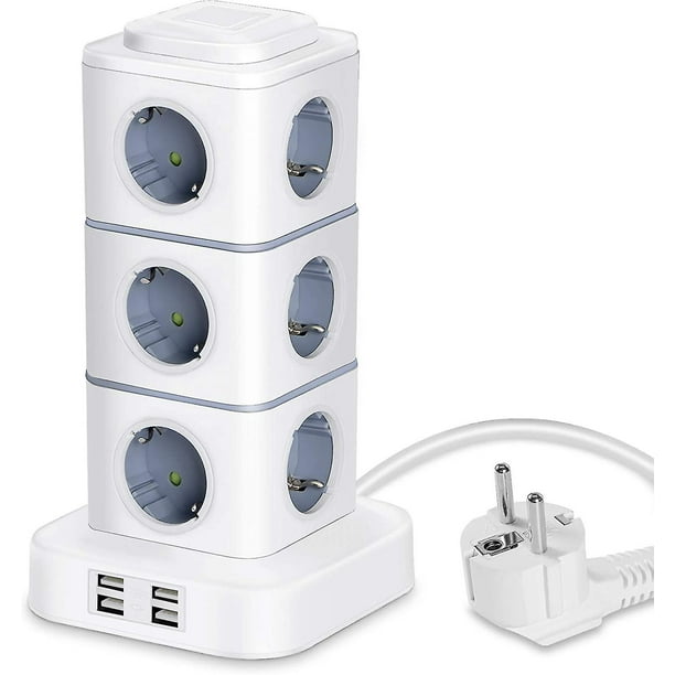 Regleta de alimentación vertical YONGSHENG 12 Tomas 2500w 10a 4 Puertos USB