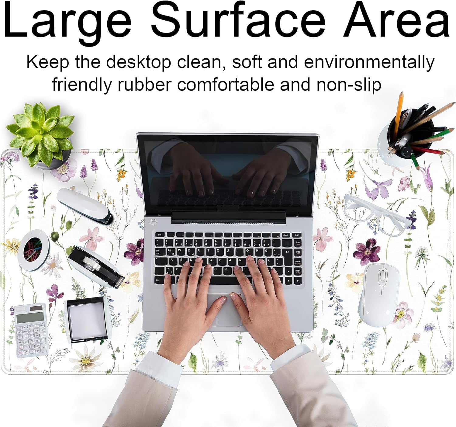 Cute Flower Mouse Pad Aesthetic Desk Mat Plants Large Extended Gaming Mousepad Floral XXL Desk Pad Keyboard and Mouse Mat 31.5''x15.75'', Desktop Decor Protectors Mats for Women Office Girl Gamer