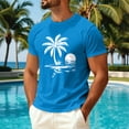 thumbnail image 2 of Sewkxo Mens Hawaiian Short Sleeve T-Shirts Graphic Crew Neck Casual Shirt Summer Beach Palm Tree Printed Vintage Tees,Blue L, 2 of 5