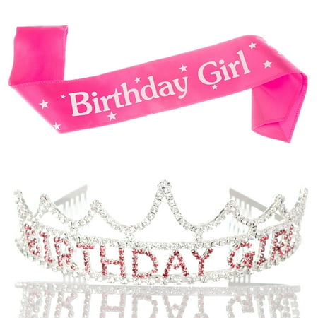Birthday Girl Sash Birthday Girl Tiara and Sash Girls Party Accessories Set Pink and Silver Bundle (Tiara and Sash) ()