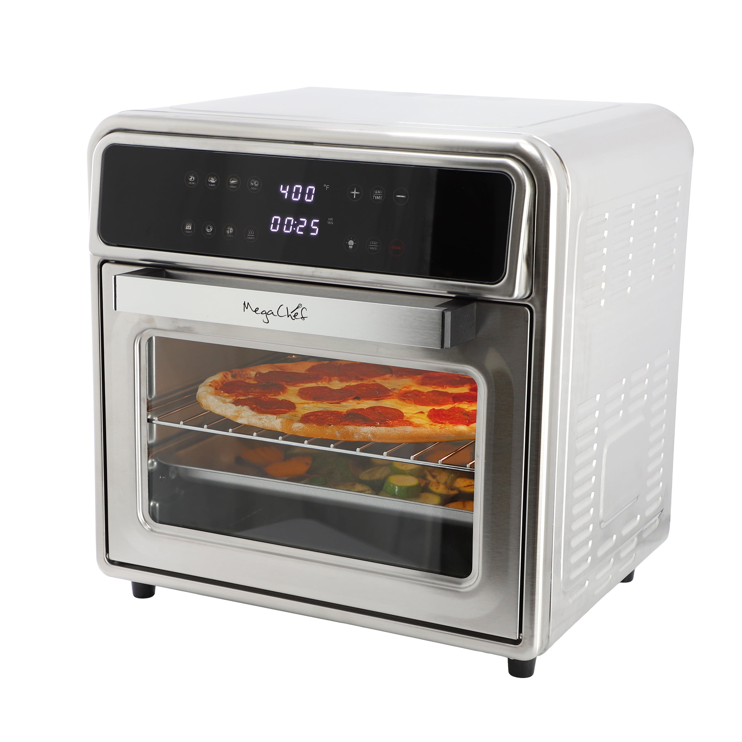 MegaChef 21.13 Digital Quart Stainless Steel Digital Electric Multi-Function Air Fryer and Counter Top Oven in Silver