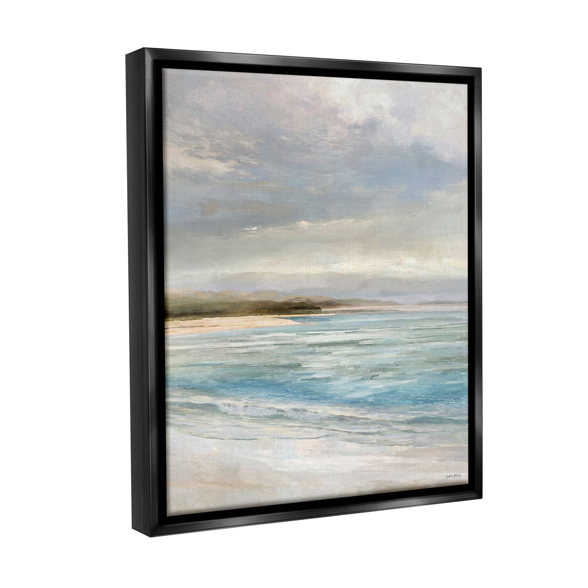 Stupell Industries Overcast Beach Scenery Landscape Painting Black Floater Framed Canvas Art Print Wall Art, 25 x 31