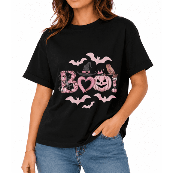 Female Ghost Theme Halloween Print T-Shirt, Fall Party Casual Short Sleeve Shirt
