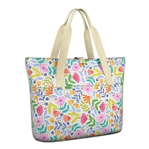 Tote Bag for Women - Pioneer Flower Shoulder Bag - Large Utility Work Duffle Bag with Zipper Handbag for Travel, Work, Sprots