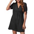 thumbnail image 1 of Vestido de manga corta de color sólido de temperamento con cuello en V de verano de moda sexy casual para mujer Pompotops ghjkhdj15907, 1 of 7