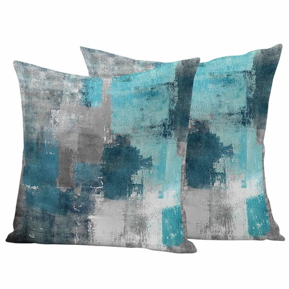 Teal Grey Outdoor Waterproof Pillow Covers, Modern Oil Painted Abstract Art Aesthetics Decorative Square Throw Pillowcase Sofa Cushion Sham for Patio/Couch/Chair, 18"x18" 2 Pack