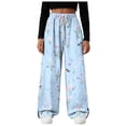 thumbnail image 5 of felwors Women's Floral Print Wide Leg Sweatpants – Soft Lounge Joggers with Drawstring Waist & Pockets, Casual Comfort Fit for Home, Travel & Everyday Wear（Light Blue， L）, 5 of 8