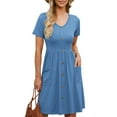 thumbnail image 4 of IDALL Summer Dresses,Casual Dresses Women Summer Casual Short Sleeve Dresses Button Down Knee Length Dress With Pockets Petite Dresses,Modest Dresses,Womens Dresses Blue Dress XL, 4 of 8
