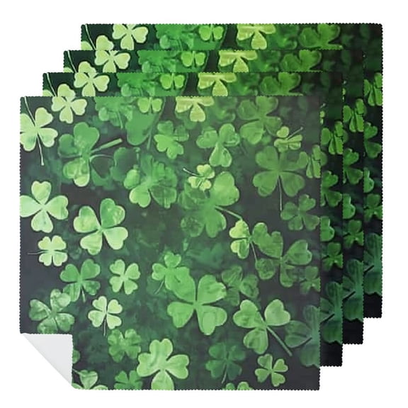 Qinduosi Lucky Shamrocks Leaves Cloth Napkins Polyester Dinner Napkins Great for Dining Special Occasions or Dinner Parties 2 PCS