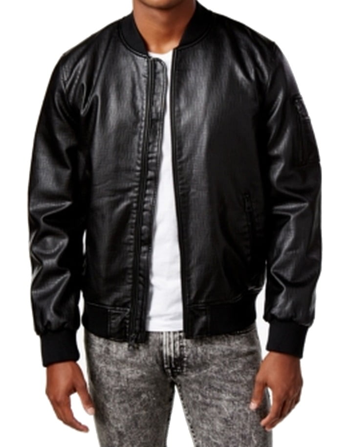 GUESS Guess NEW Black Mens Size Medium M FauxLeather Bomber Solid