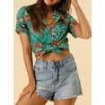 thumbnail image 6 of INSPIRE CHIC Women's Shirts Hawaiian Short Sleeve Tropical Floral Button Down Tops L Black, 6 of 8