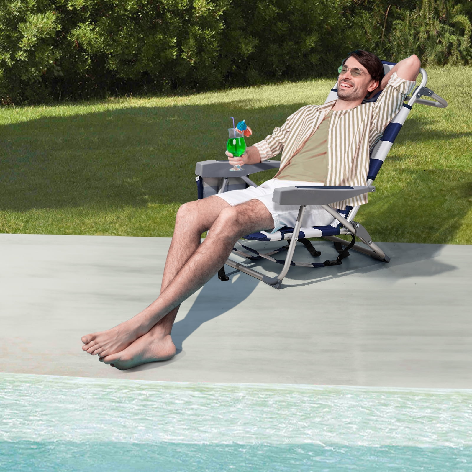 Beach Chair, Oxford Cloth Silver White Aluminum Tube Bearing 100kg, 63*65*82cm