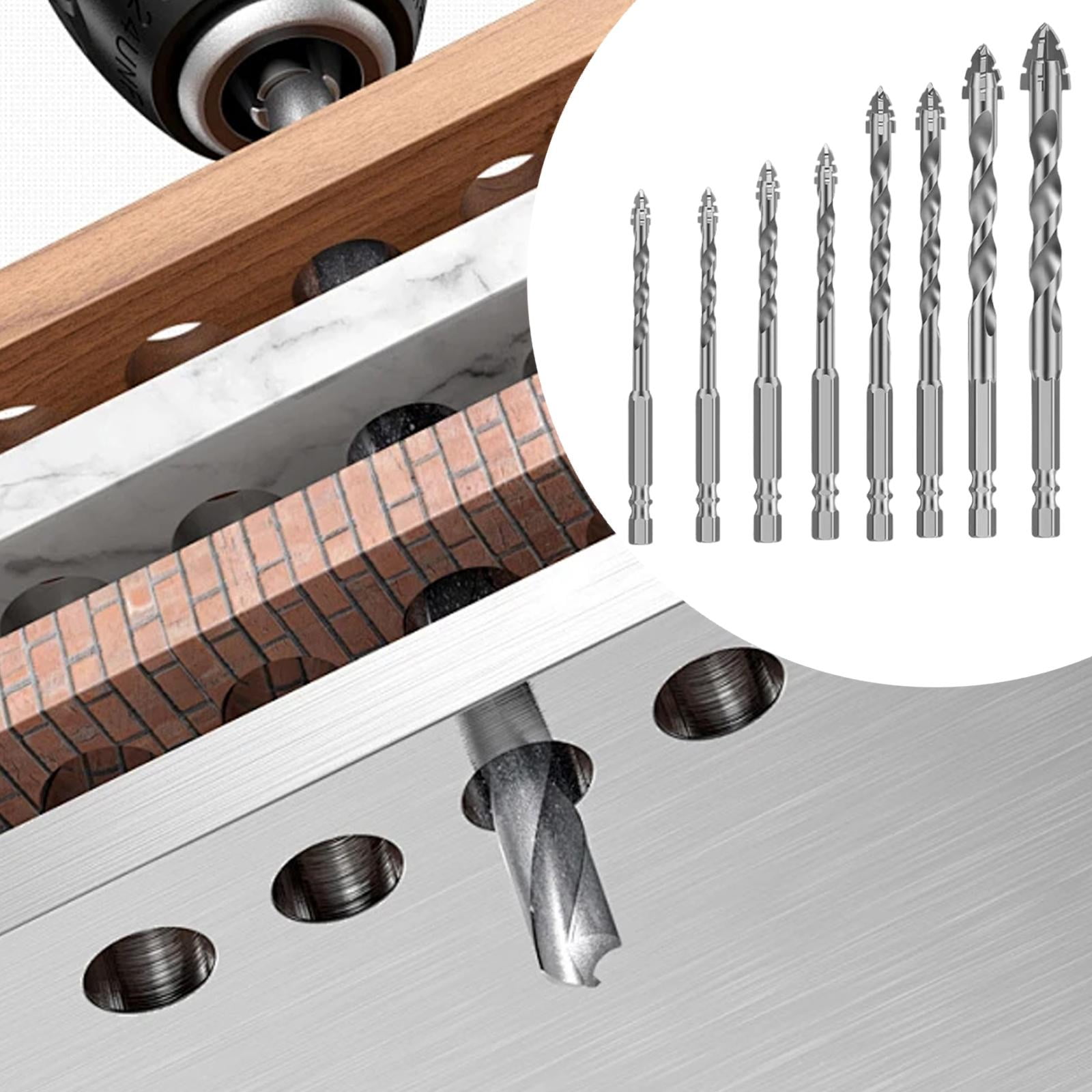 Miulika Four Edged Serrated Eccentric Drill Bit Set Hexagonal Shank Simple Assembly Accessories High Strength for Tile Wood Cast Iron 8 Pieces