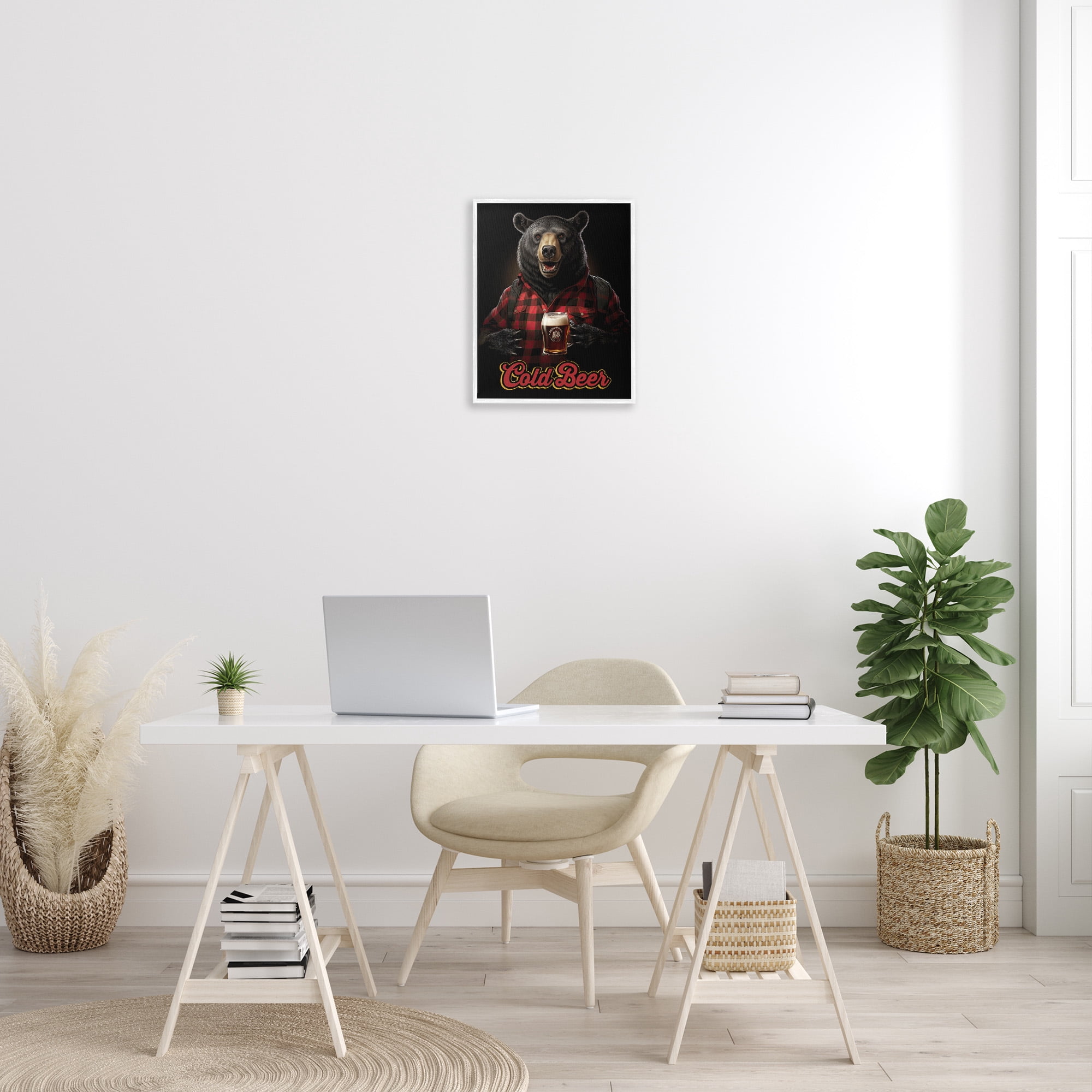 Stupell Industries Bear with Cold Beer Animals & Insects Painting White Framed Art Print Wall Art, 16 x 20