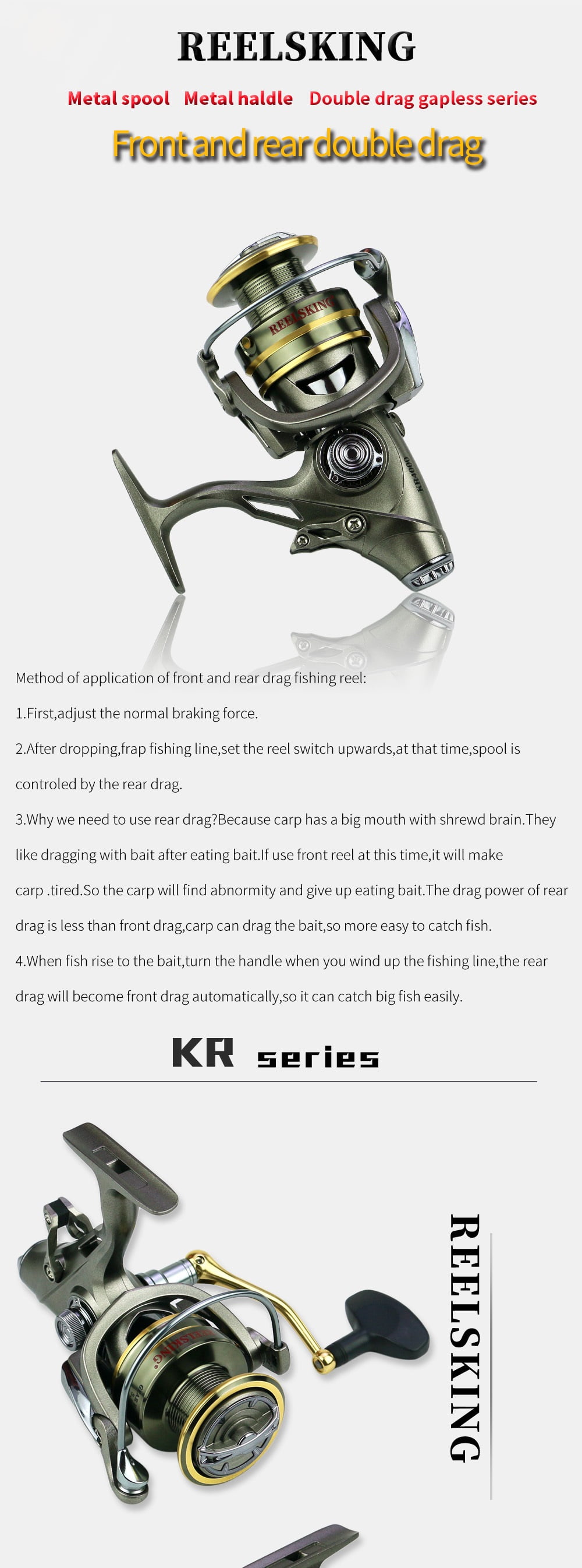 20KG towing Ahead/Post Double Brake Smooth Casting Reel High Speed Sea Bass Fishing Reel Gear ratio 5.5:1 Left/Right Hand