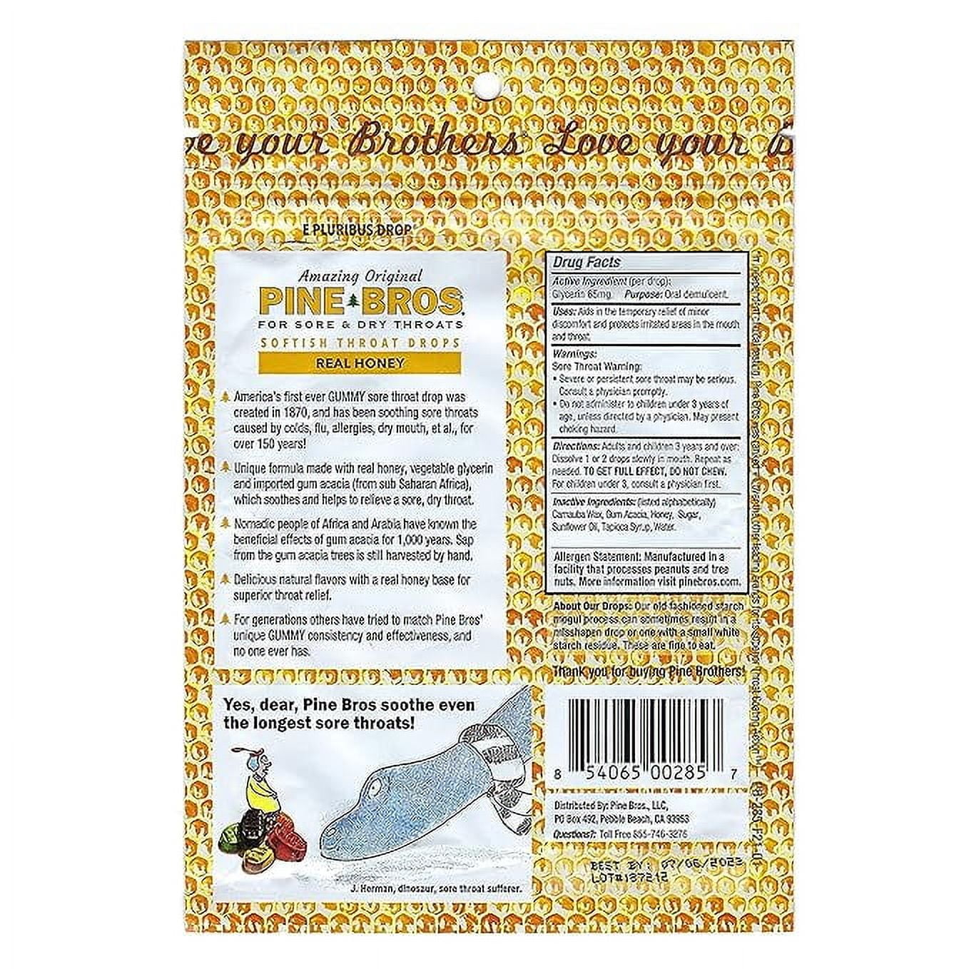 Pine Bros. Throat Drops, Real Honey, Softish Texture, 30 Count, Pack of 24