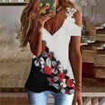 thumbnail image 3 of Camiseta de gran tamaño con estampado Floral para mujer, blusa Sexy de encaje de manga corta con hombros descubiertos y cuello en V, ropa holgada informal para mujer 2022, 3 of 5