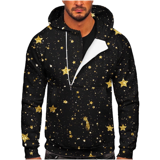 Hombres Casual Navidad Imprimir Deportes Fitness Pullover Sudadera con capucha y media cremallera Pompotops oipoqjl52476