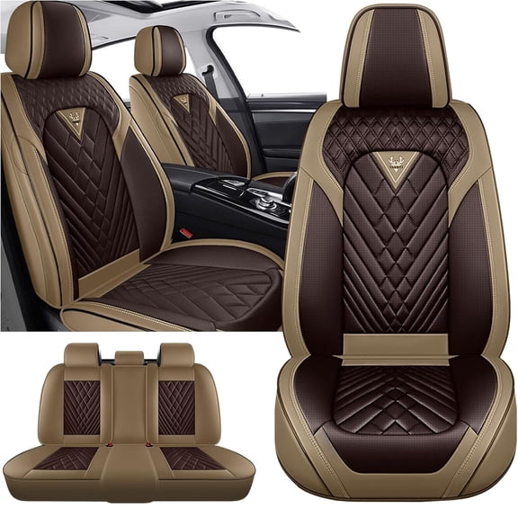 2022 for Hyundai Ioniq 5 Car Seat Cover, Beige Car Seat Covers, Faux Leather 5 Piece Full Set Scratch Resistant Suitable for All Seasons, Protect Car Seats