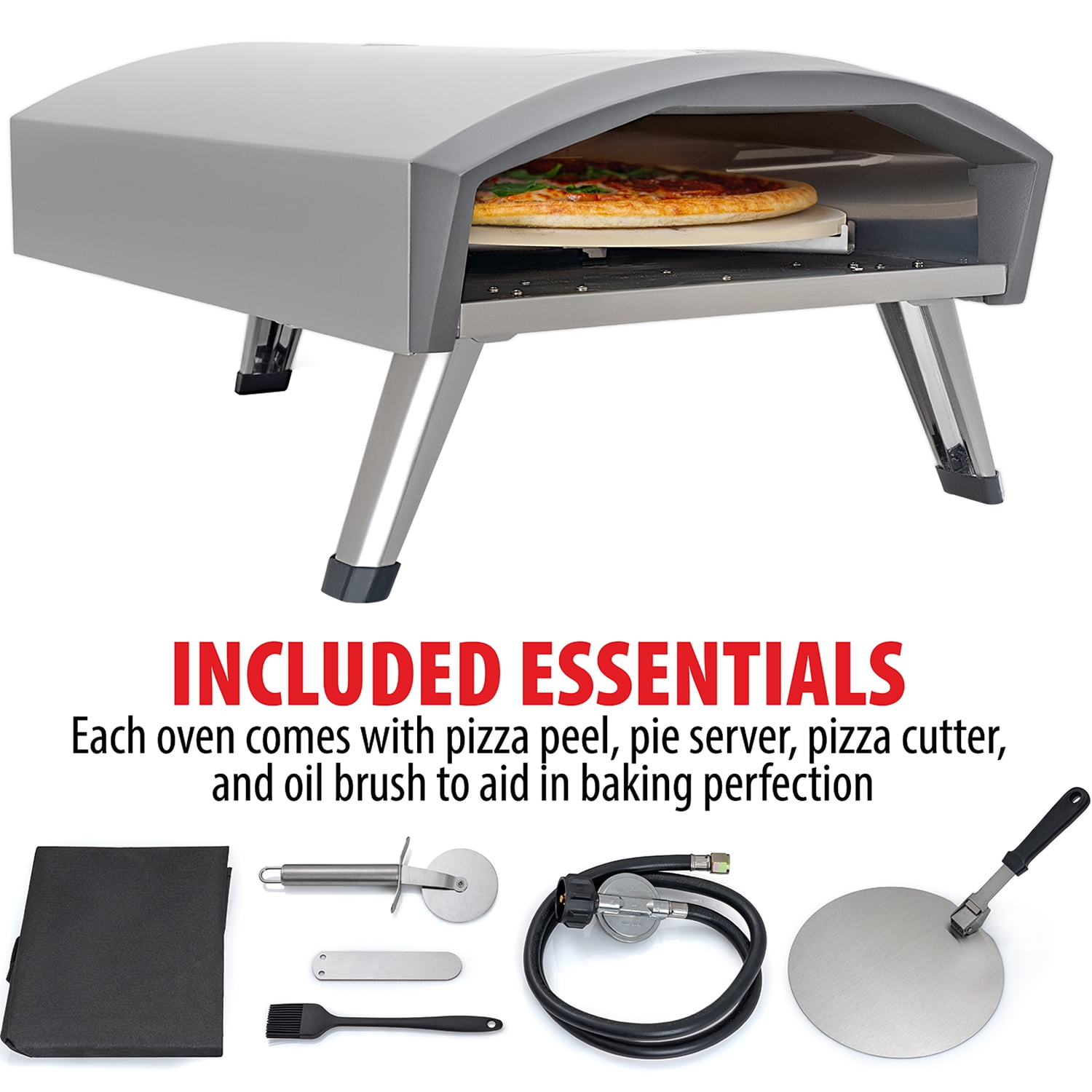 Deco Chef 2-in-1 Propane GAS Pizza Oven & Grill, Portable, with Pizza Stone & Peel, Black